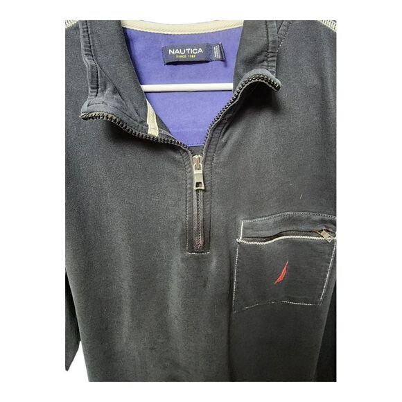 1406 - Men’s Nautica long sleeve shirt L black 1/4 zip - Like new - Picture 2 of 4